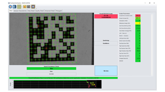 Cognex DM475 Verifier Screenshot aus der Software